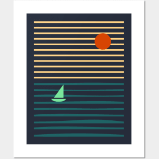 minimalist sunrise boat Posters and Art